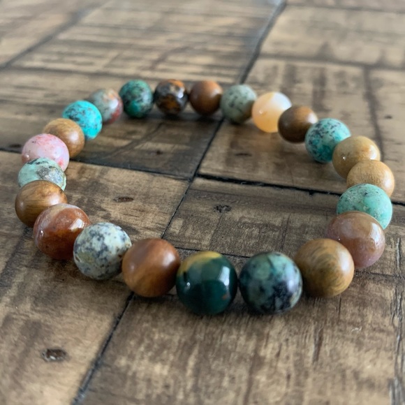 Turquoise, Opal and Wood Gemstone Chakra Bracelet - Picture 3 of 5